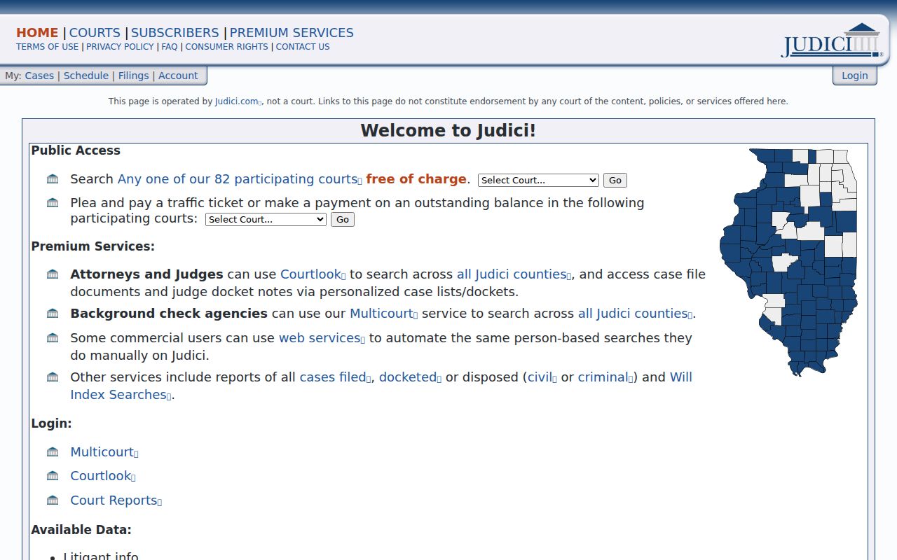 Judici public access county selector